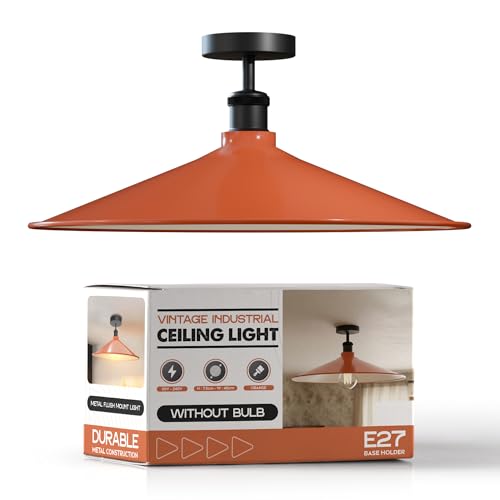 Industrial LED Flush Mount Ceiling Light Fixture ~6449 – Orange / Without bulbs