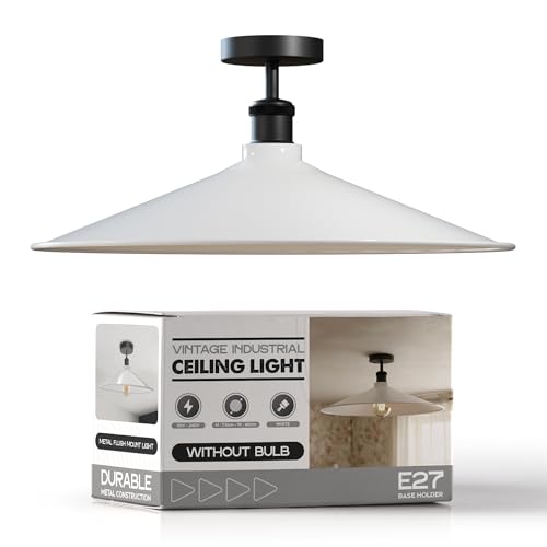 Industrial LED Flush Mount Ceiling Light Fixture ~6449 – White / Without bulbs