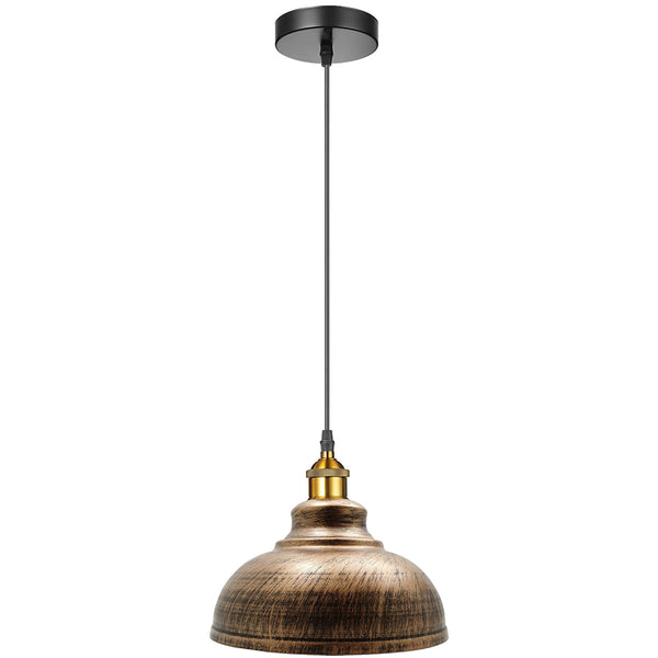 Industrial Dome Pendant Light - E27 Base ~5298 – Brushed Copper / No
