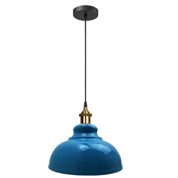 Industrial Dome Pendant Light - E27 Base ~5298 – cyan blue / No