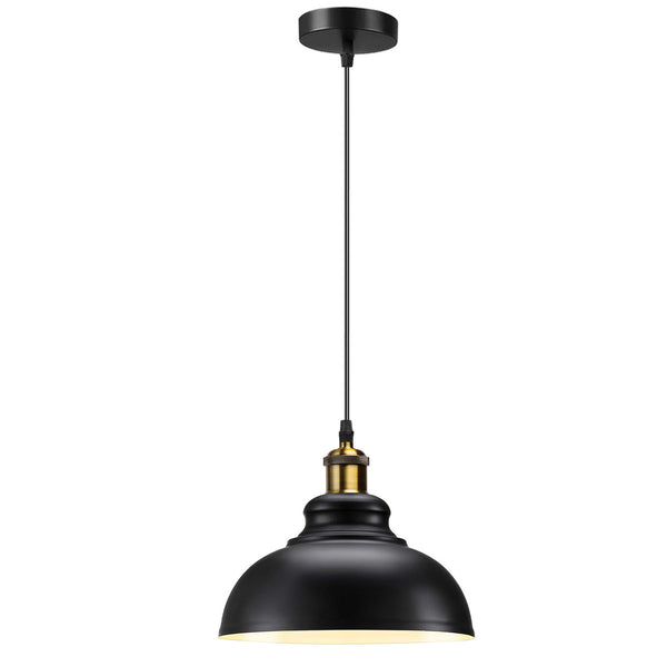 Industrial Dome Pendant Light - E27 Base ~5298 – Black inner white / No