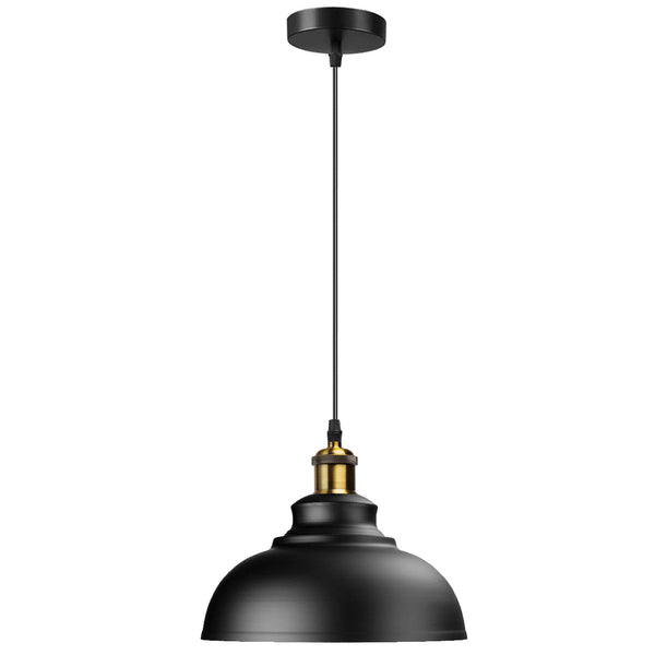 Industrial Dome Pendant Light - E27 Base ~5298 – Black / No