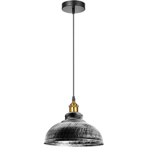 Industrial Dome Pendant Light - E27 Base ~5298 – brushed silver / No