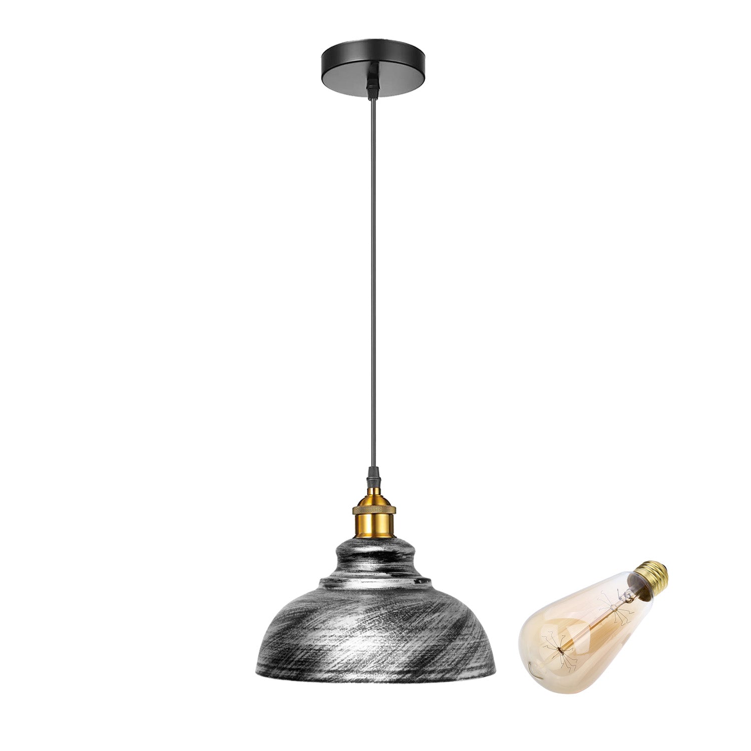 Brushed silver ceiling pendant light with bulb