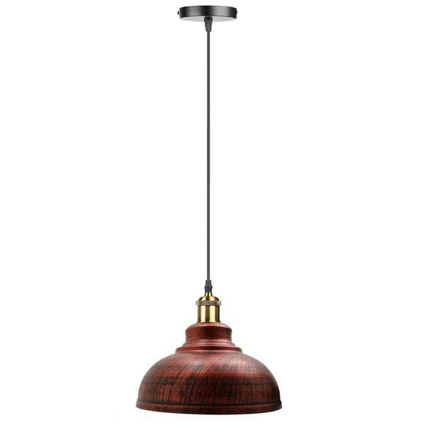Industrial Dome Pendant Light - E27 Base ~5298 – Rustic Red / No