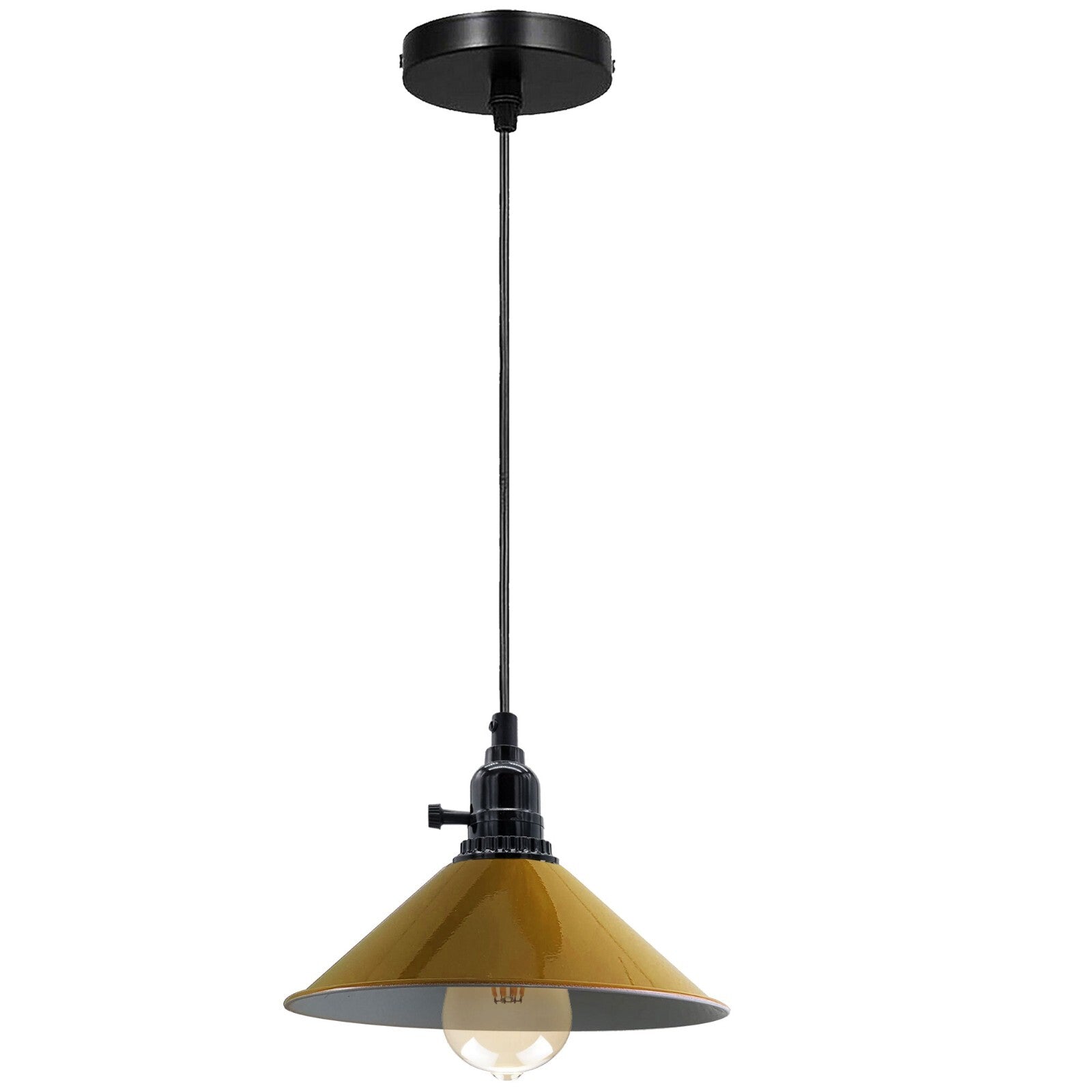 Yellow pendant light with black fixture