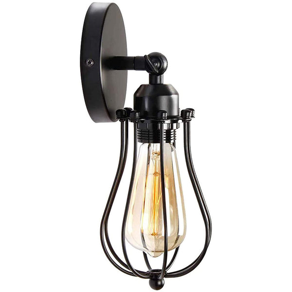 Industrial Wall Lights with Cage Shade Retro Wall Lamp ~2839 – Black / Yes