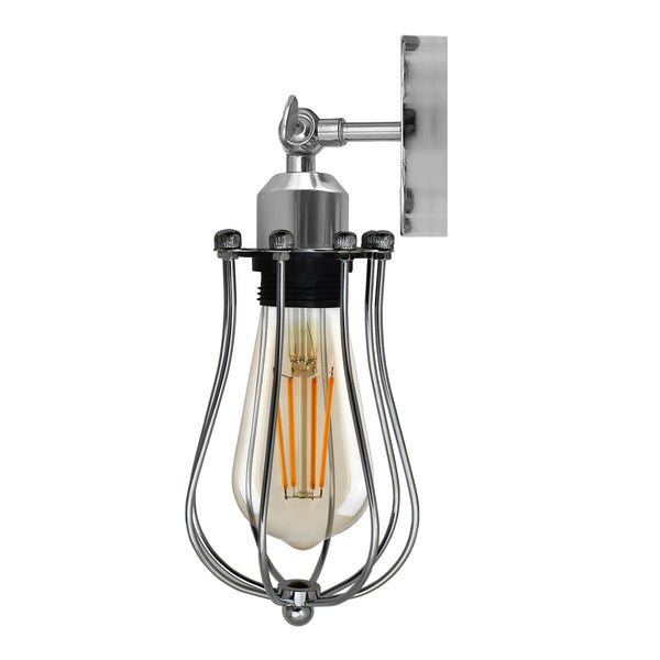 Industrial Wall Lights with Cage Shade Retro Wall Lamp ~2839 – Chrome / Yes