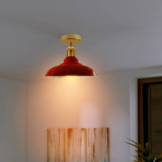 Industrial Vintage Retro Flush Mount Glossy Shade Red colour Ceiling Light E27 UK~3766