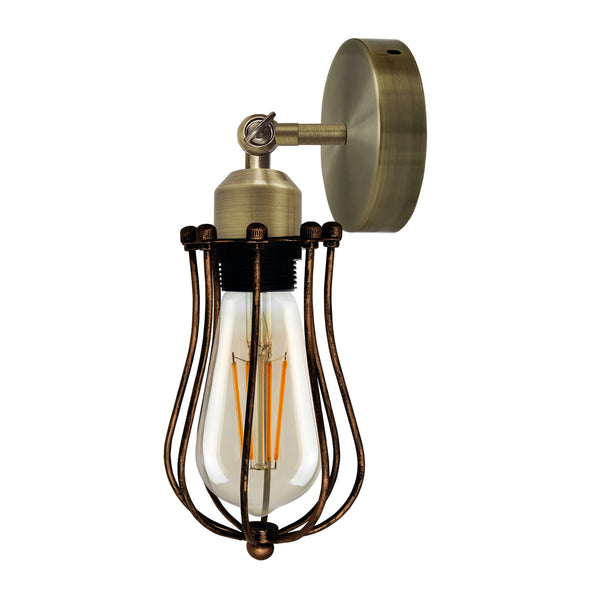 Industrial Wall Lights with Cage Shade Retro Wall Lamp ~2839 – Green Brass / Yes