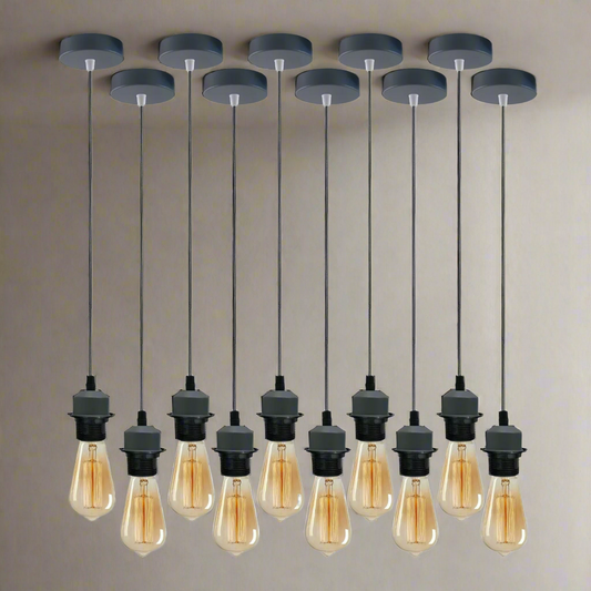 10Pack Grey Pendant Light E27 Lamp Holder Ceiling Hanging PVC Cable~4251