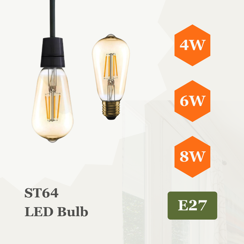 LED Filament ST64 E27 Bulb, Dimmable, Squirrel Cage Edison Decorative Bulb