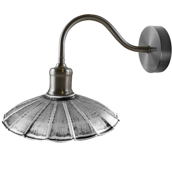 Industrial Umbrella Wall Sconce Brushed Copper Scalloped Art Deco Fitting~1499 – Brushed silver