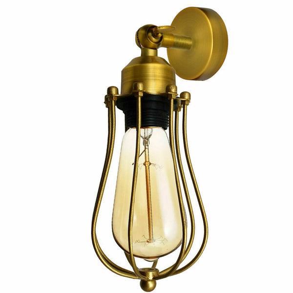 Industrial Wall Lights with Cage Shade Retro Wall Lamp ~2839 – Gold / Yes