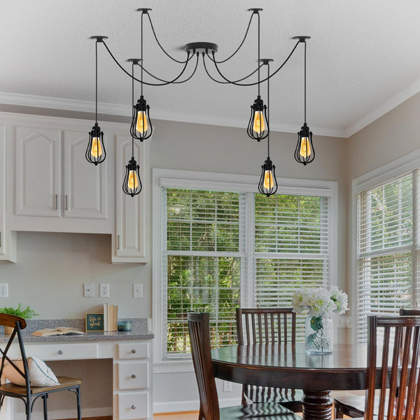 Black 2m Pendant Light Cage Retro Industrial Ceiling Light Spider Lamp~1187 – Three / Yes
