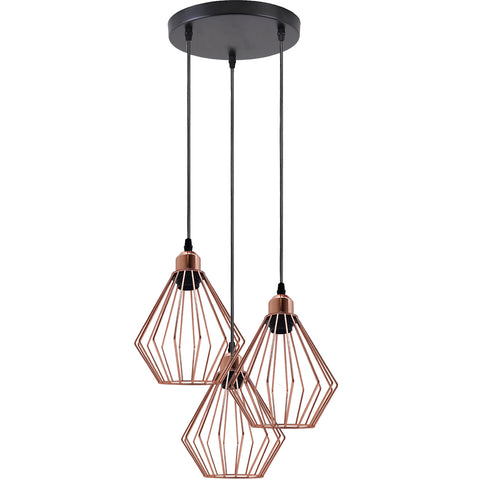 3-Light Cluster Pendant Light Black Cage Lighting fixture~ 5116