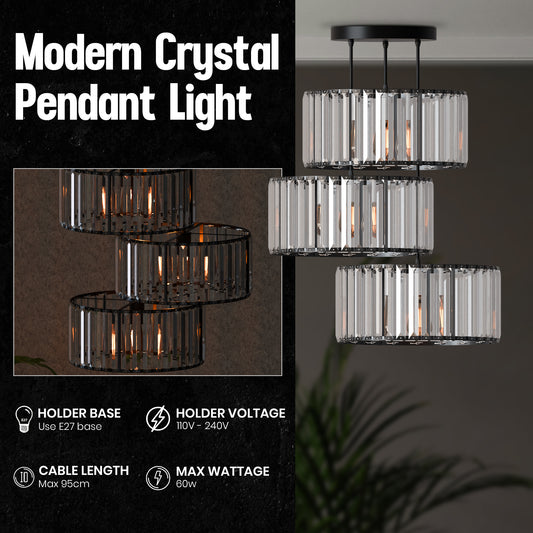 Modern 3 head Light Clear Crystal Shade Pendant Light ~5873
