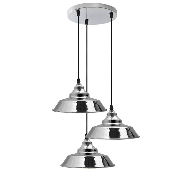 3 Light Industrial Chrome Diner Ceiling Light Easy fit  ~5778 – Round / No