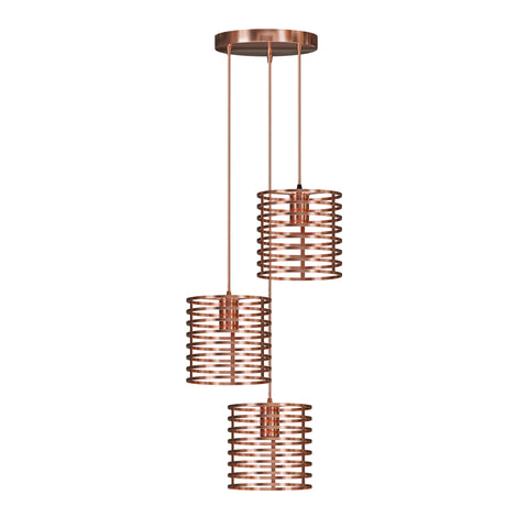Rose Gold Pendant Light Set of 3 & Single Head – Modern Hanging Ceiling Lamp with Metal Cage, 1m Cable ~6457