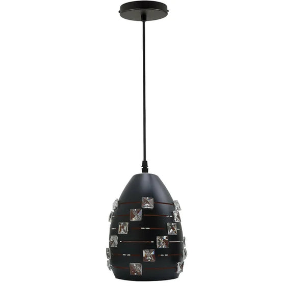 LEDSone Modern Crystal Pendant Light Metal Black LED Ceiling Light ~5521 – No