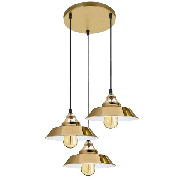 3-Way Yellow Brass Vintage Industrial Cluster Pendant Ceiling Light | E27~5769 – No