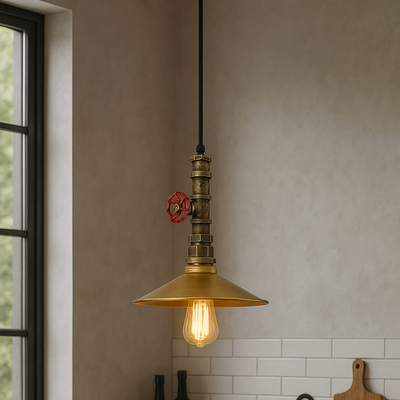 Vintage Loft Style Ceiling Pendant Light with Metal Flat Shade ~6106