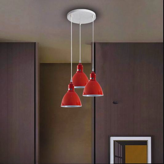 Industrial Modern Retro 3-way cluster Red Ceiling Pendant Light with E27 Base~3904