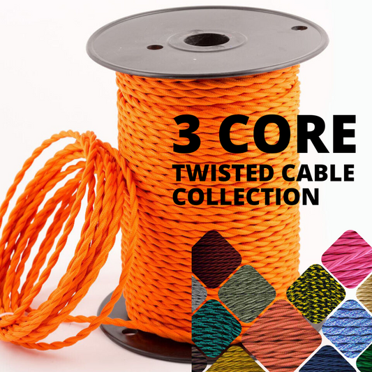 Vintage 3 core Twisted Italian Braided Cable, Electrical Fabric Flexible Lamp textile Cable Wire Cord for UK Light~4083