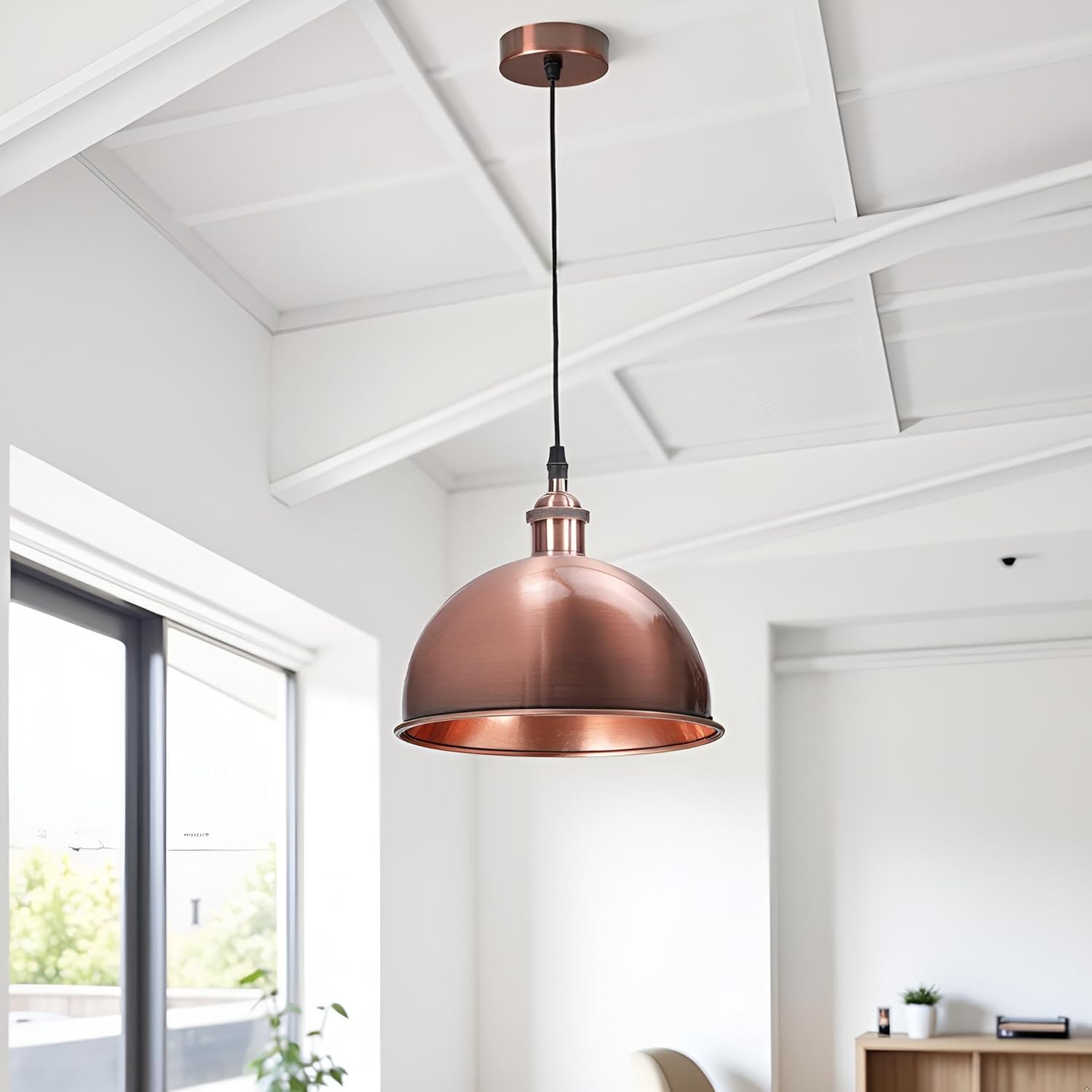 copper metallic pendant lamp Copper alloy indoor hanging lamp Stylish copper dome ceiling fixture Modern copper pendant chandelier Ceiling-mounted copper pendant light