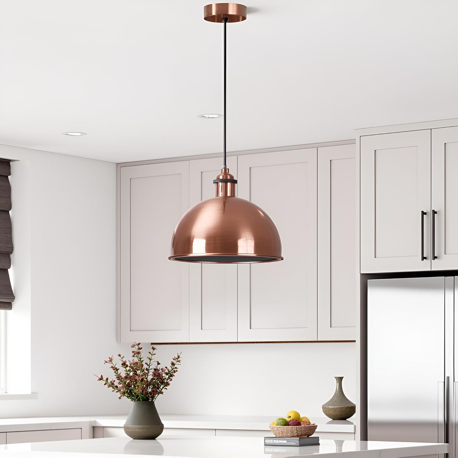 copper metallic pendant lamp Copper alloy indoor hanging lamp Stylish copper dome ceiling fixture Modern copper pendant chandelier Ceiling-mounted copper pendant light