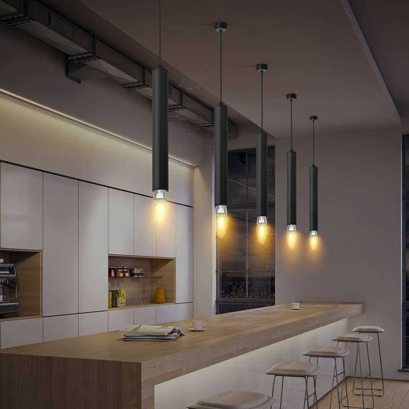 Modern Cylinder Black Long Tube Pendant Lights for Kitchen Island, Bar, Cafe-App 2