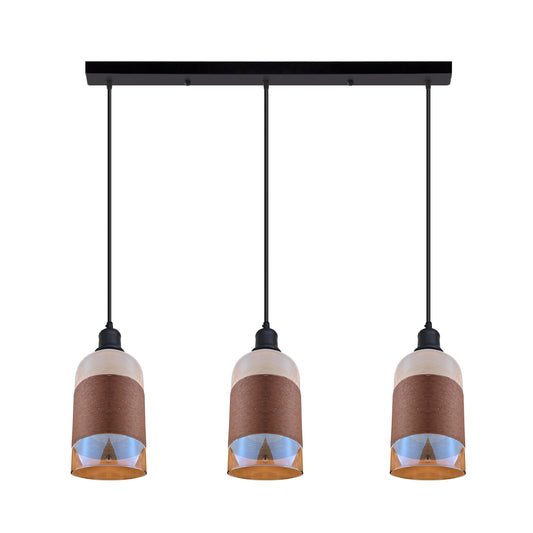 Close-up of a 3-way crystal pendant light with floral glass shades