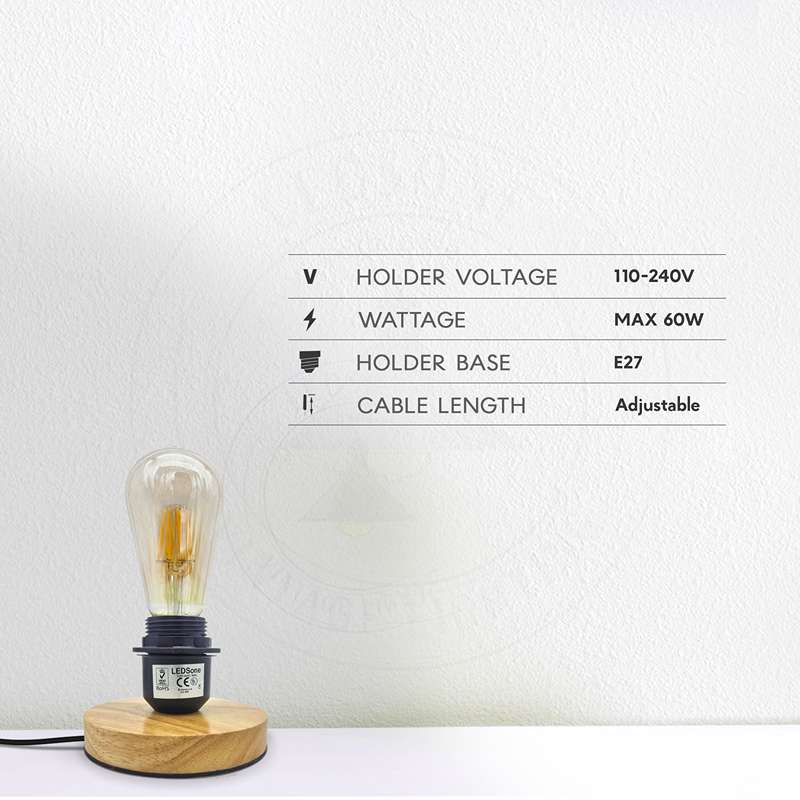 Industrial Table Lamp Black Holder Plugin E27 Adjustable Cable Night Light-Details