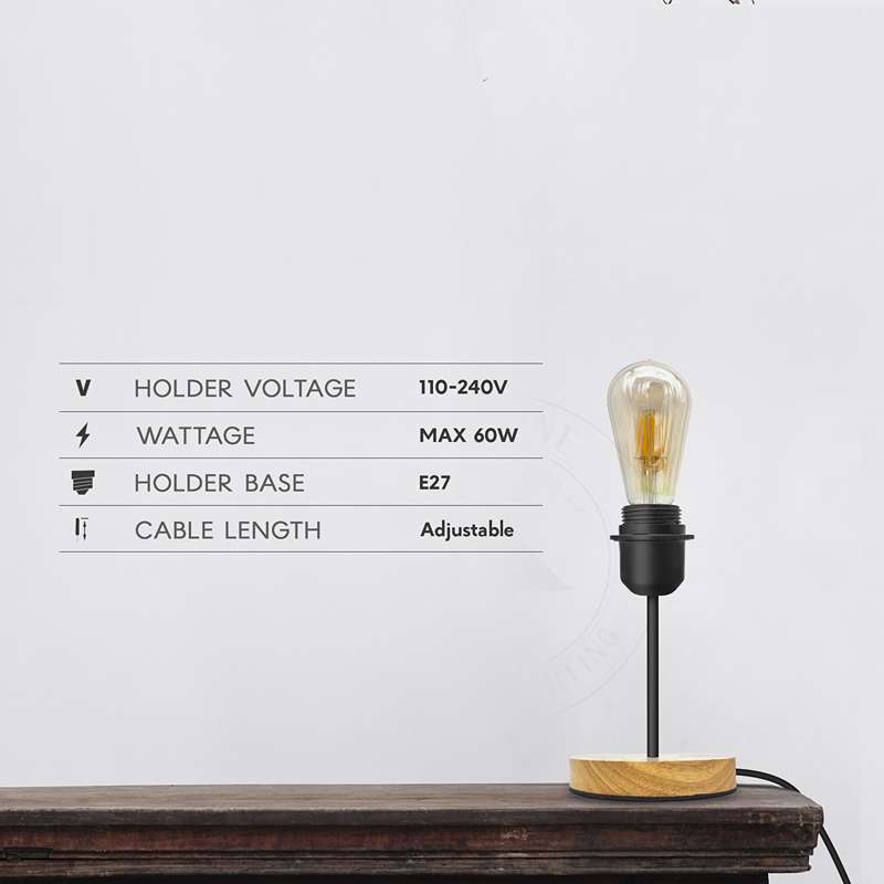Vintage Black Table Lamp BS Plug With ON/OFF E27 Desk Light-Details