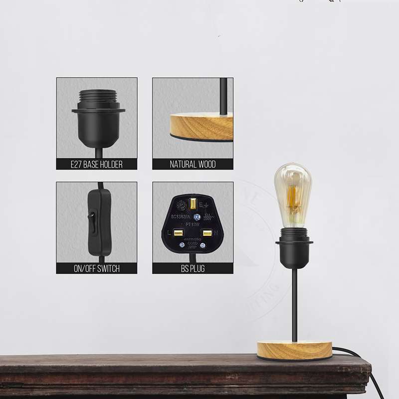 Vintage Black Table Lamp BS Plug With ON/OFF E27 Desk Light-Detail 2
