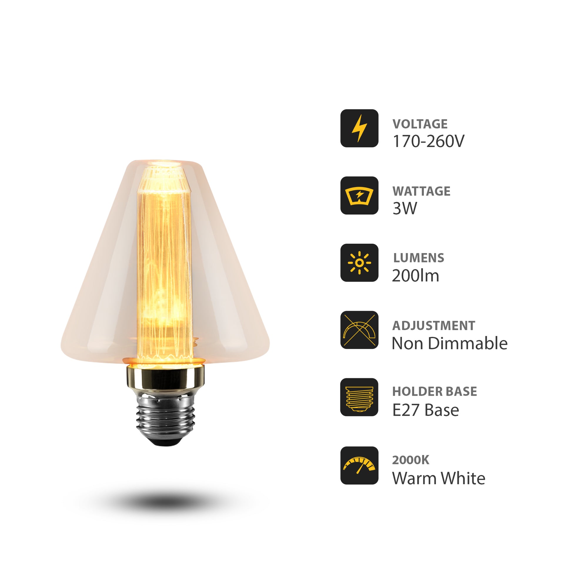 E27 Vintage Edison Light bulb 3W Non Dimmable Filament Bulb~5076
