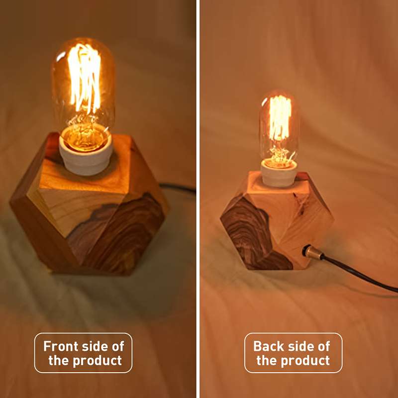 Solid Wood Table Lamp Base E27 220V Wooden 3 Pin Plug In Light with ON/OFF Switch-Front/Back View