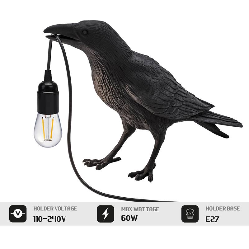 E27 Base Black Rasin raven Plug in Table Lamp