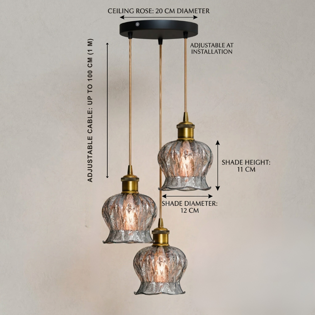 Industrial Ribbed Glass Globe Pendant Lights | kitchen island  Dimensions_image