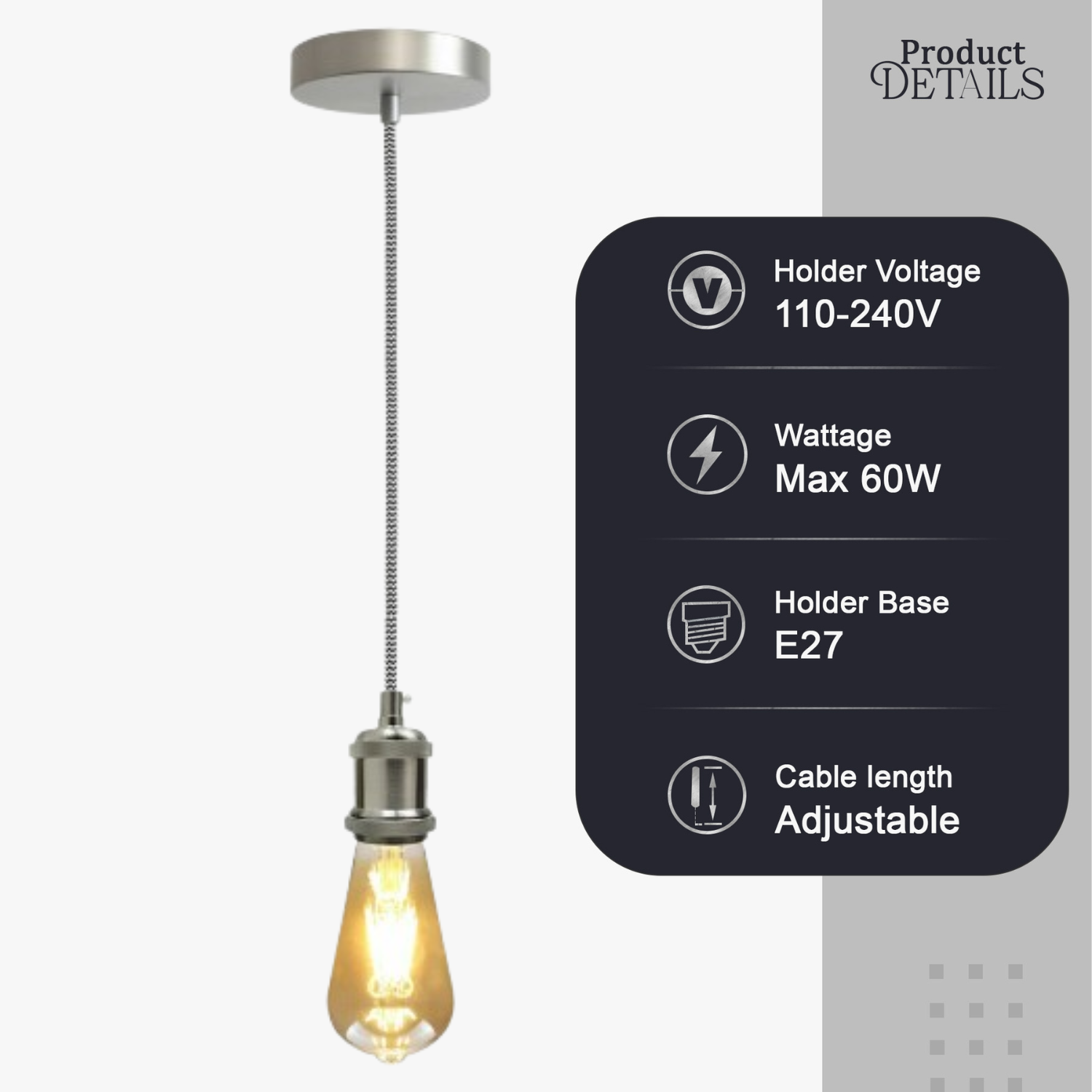 vintage pendant light black and white fabric cable satin nickel holder E27 lamp holder vintage pendant light kit satin nickel pendant 1m black and white cable