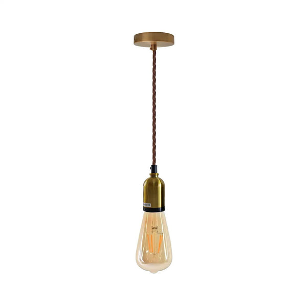 Ceiling Rose Fabric Flex Hanging Pendant Lamp Holder Light Fitting Kit ~5743 – Yellow Brass & Brown / Yes