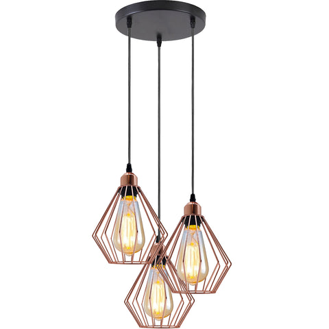 3-Light Cluster Pendant Light Black Cage Lighting fixture~ 5116