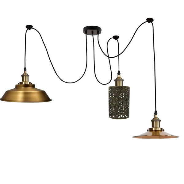 Vintage Retro Ceiling Spider Hanging Lights 2M ~1166 – 3 Outlet Type 1 / With Bulbs