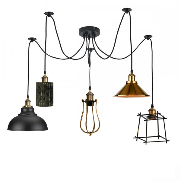 5 Way Vintage Ceiling Spider Hanging Lights 2M ~6104 – 5 Outlet Type 1 / Without Bulbs