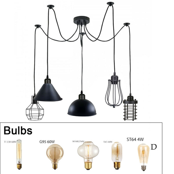 5 Way Vintage Ceiling Spider Hanging Lights 2M ~6104 – 5 Outlet Type 2 / With Bulbs