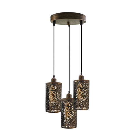 Industrial Vintage Retro 3 way Round brushed copper ceiling Pendant Cage~3982