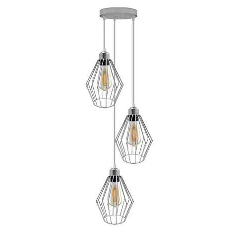 3-Light Cluster Pendant Light Black Cage Lighting fixture~ 5116