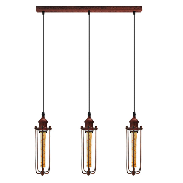 Cage Pendant Light Long Tube Cluster Fixture~5144 – Rustic Red / Yes
