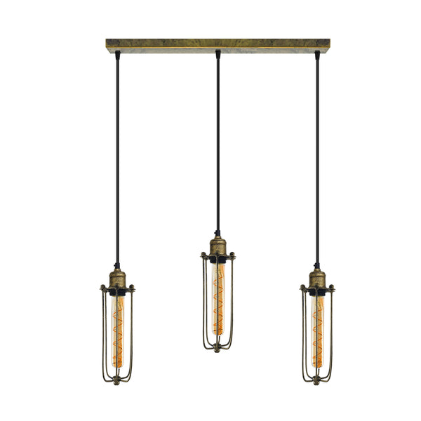 Cage Pendant Light Long Tube Cluster Fixture~5144 – Brushed Brass / Yes