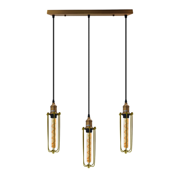 Cage Pendant Light Long Tube Cluster Fixture~5144 – Gold / Yes